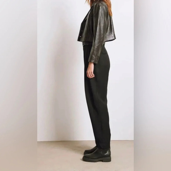 ba&sh Pants Womens US 8 Paolo Pleated Tapered Trousers Linen Blend Black - Picture 2 of 8